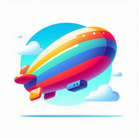 Illustration of colorful airship with clouds on white background - vectorのイラスト素材