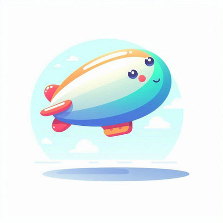 Illustration of cute cartoon airship in the sky. Vector illustrationのイラスト素材