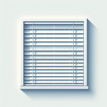Illustration of white window with blinds on a white wall.のイラスト素材