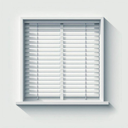 Window with blinds on a white wall. 3d illustration.のイラスト素材