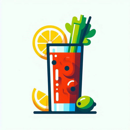 Bloody Mary cocktail with lemon and celery. Vector illustration.のイラスト素材