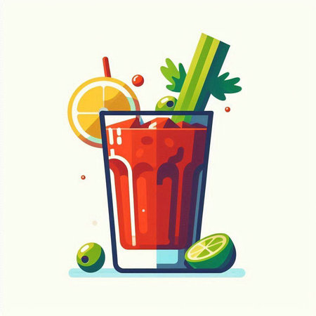 Bloody Mary Cocktail with lime and celery. Vector illustration.のイラスト素材