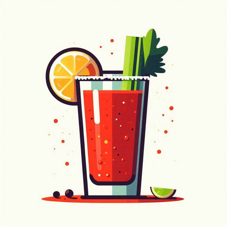 Bloody Mary cocktail with lime and celery. Vector illustration.のイラスト素材