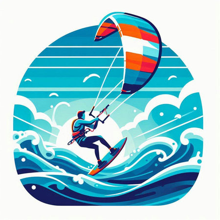 Kitesurfer in the sea. Water sport. Vector illustrationのイラスト素材