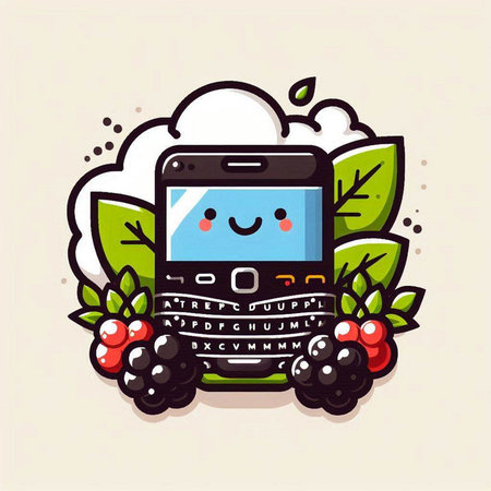 Cute mobile phone with blackberries and leaves. Vector illustration.のイラスト素材