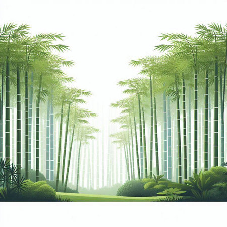Bamboo forest and building on a white background. 3d renderingのイラスト素材