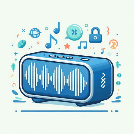 Vector illustration of modern digital music player in blue color with media iconsのイラスト素材