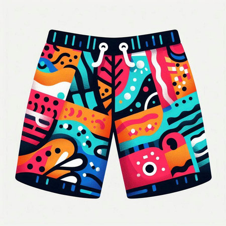Shorts with colorful doodle pattern. Hand drawn vector illustration.のイラスト素材