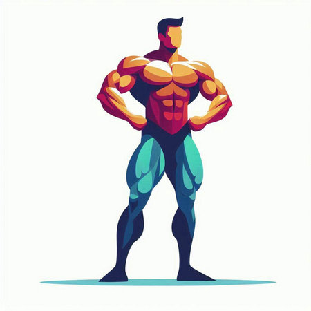 Vector illustration of a strong male bodybuilder on a white background.のイラスト素材