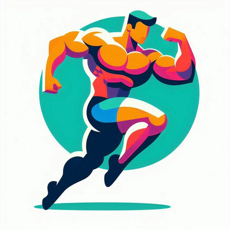 Muscular man running vector illustration. Fitness and healthy lifestyle. Sport concept.のイラスト素材