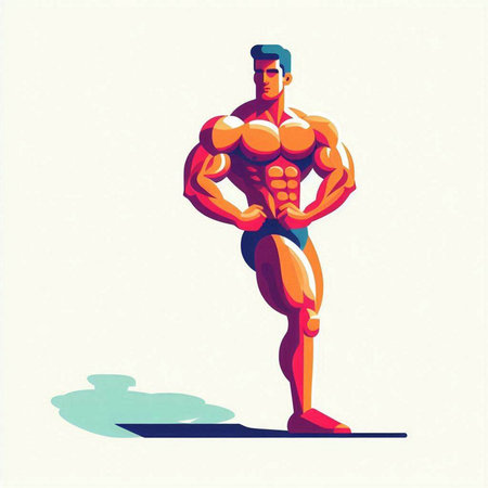 Muscular bodybuilder man posing. Vector illustration in retro style.のイラスト素材