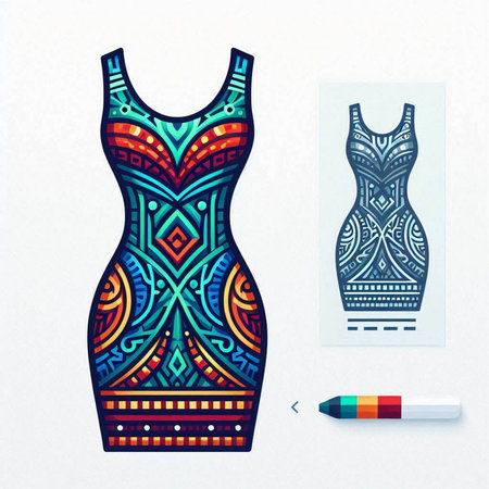 Dress design. Vector illustration of a dress with a pattern.のイラスト素材