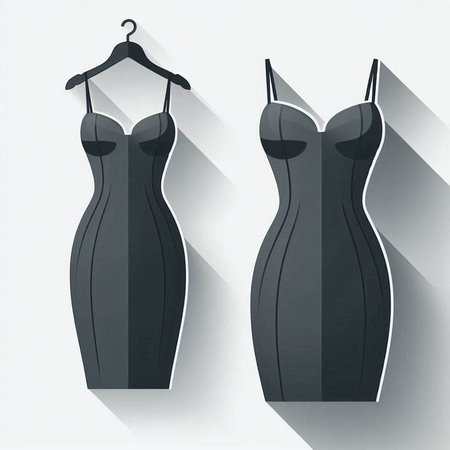 Womens black dress on a hanger. Vector illustration.のイラスト素材