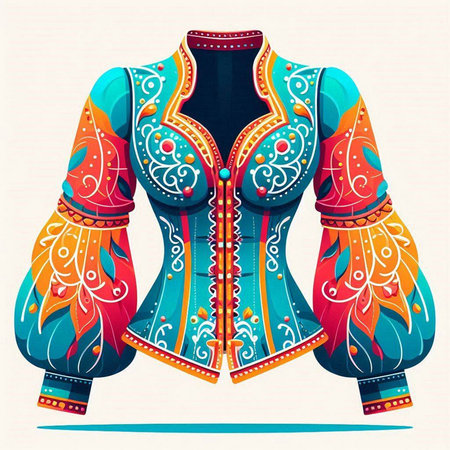 Vector image of a beautiful indian blouse with a pattern.のイラスト素材