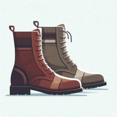 Illustration of a pair of brown boots on a white background.のイラスト素材