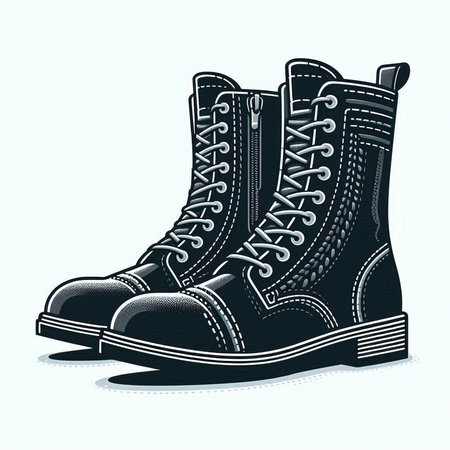 Vector illustration of a pair of black leather boots isolated on white backgroundのイラスト素材