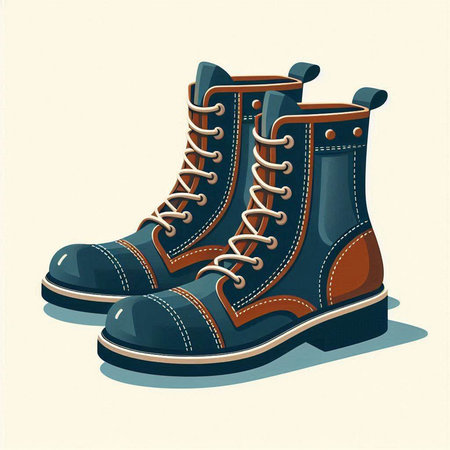 vector illustration of a pair of hiking boots on a white background.のイラスト素材