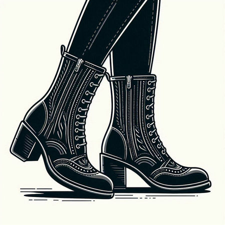 Women's boots on a white background. Vector illustration in retro style.のイラスト素材