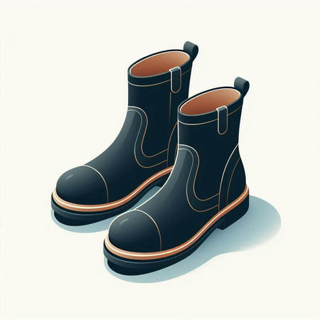 Illustration of a pair of black rubber boots on a white backgroundのイラスト素材