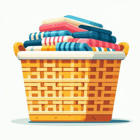 Basket with clothes. Vector illustration in cartoon style on white background.のイラスト素材