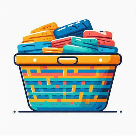 Basket with laundry items. Vector illustration in flat cartoon style.のイラスト素材
