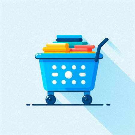 Shopping cart with books. Vector illustration in flat design style.のイラスト素材