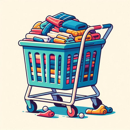 Shopping cart full of clothes. Vector illustration of shopping cart full of clothes.のイラスト素材