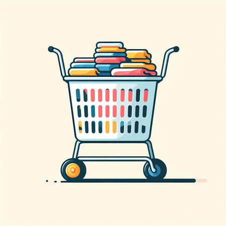 Shopping cart with clothes. Vector illustration in doodle style.のイラスト素材