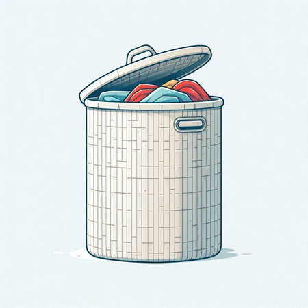 Illustration of a trashcan full of garbage. Vector illustration.のイラスト素材