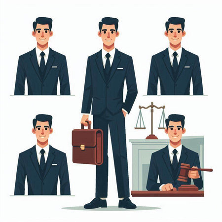 Lawyer cartoon character. Lawyer, attorney, judge, jurist. Vector illustrationのイラスト素材