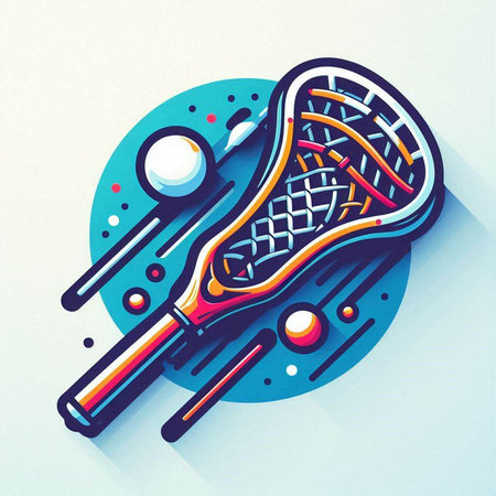 Vector illustration of tennis racket and ball. Colorful flat design.のイラスト素材