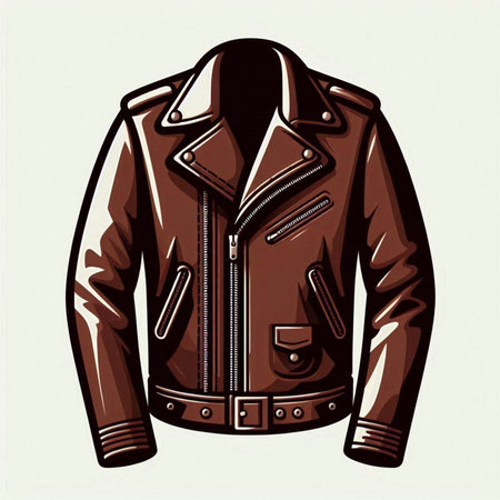 Vector illustration of a brown leather jacket isolated on a white background.のイラスト素材