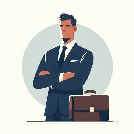 Businessman with briefcase. Vector illustration in flat cartoon style.のイラスト素材