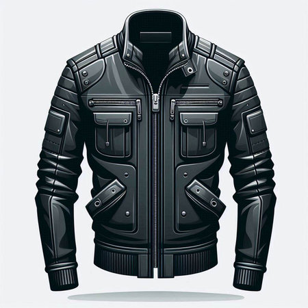 Vector illustration of a black leather jacket isolated on a white background.のイラスト素材