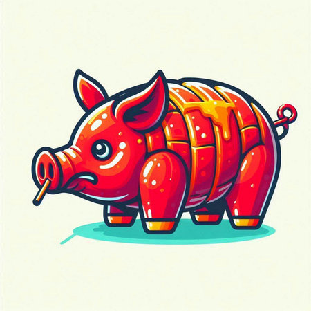 Cute cartoon red pig isolated on white background. Vector illustration.のイラスト素材
