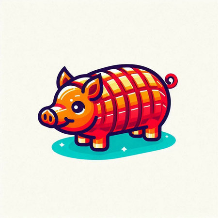 Vector illustration of cute cartoon pig. Chinese New Year of the Pig.のイラスト素材