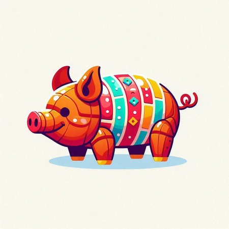 Illustration of a cute piggy bank with a colorful pattern.のイラスト素材