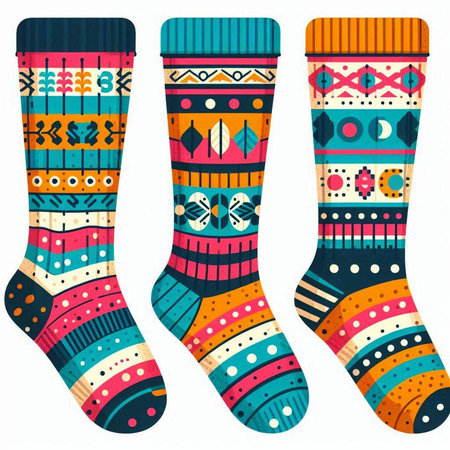 Set of colorful socks isolated on a white background. Vector illustration.のイラスト素材