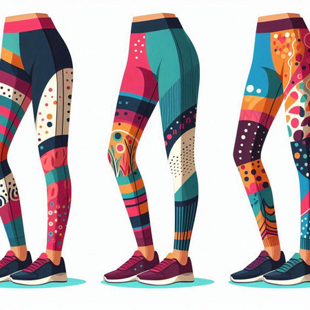 Female legs in leggings with colorful pattern. Vector illustration.のイラスト素材