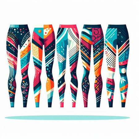 Vector set of colorful women's leggings. Hand drawn illustrationのイラスト素材
