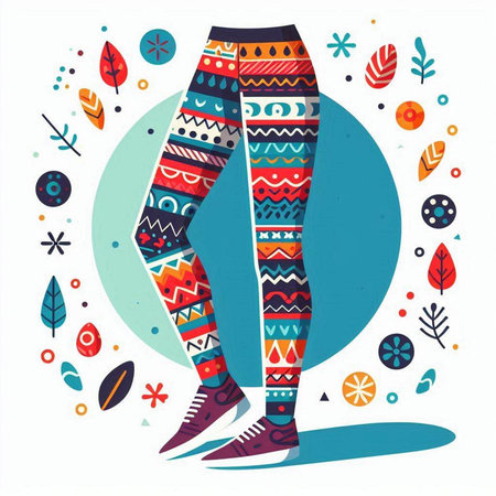 Vector illustration of woman's legs in colorful ethnic patterned leggingsのイラスト素材