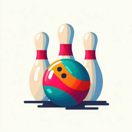 Bowling ball and skittles. Vector illustration in flat style.のイラスト素材
