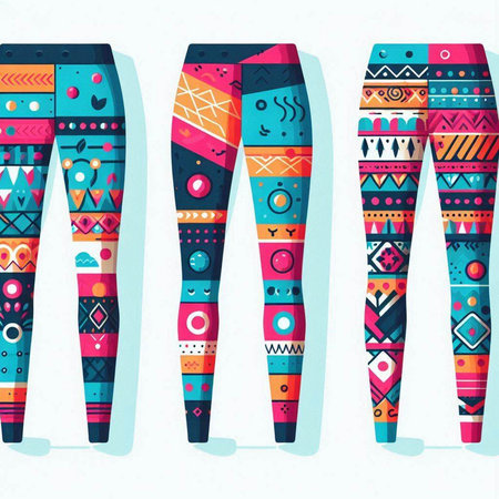 Set of colorful leggings with ethnic ornament. Vector illustration.のイラスト素材