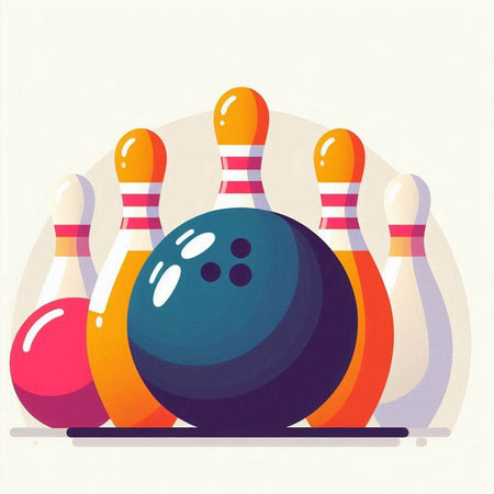 Bowling game with pins and ball. Vector illustration in flat style.のイラスト素材