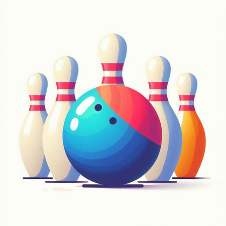 Bowling ball and pins isolated on white background. Vector illustration.のイラスト素材