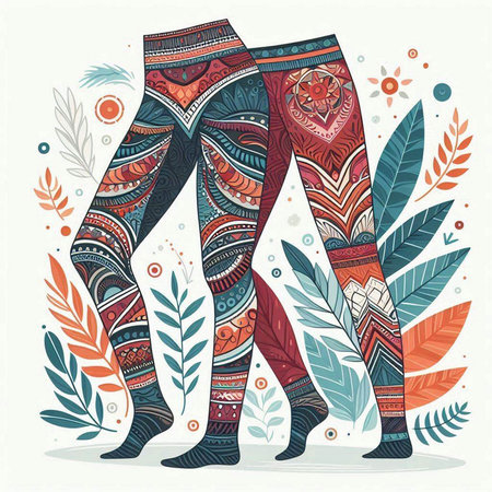 Vector illustration of female legs in colorful ethnic style. Hand drawn illustration.のイラスト素材