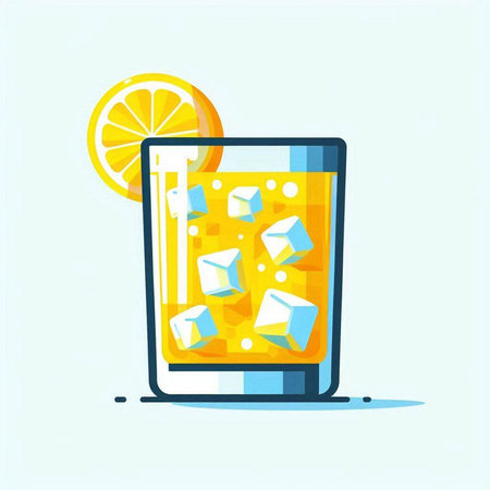 Cocktail with lemon and ice. Vector illustration in flat styleのイラスト素材