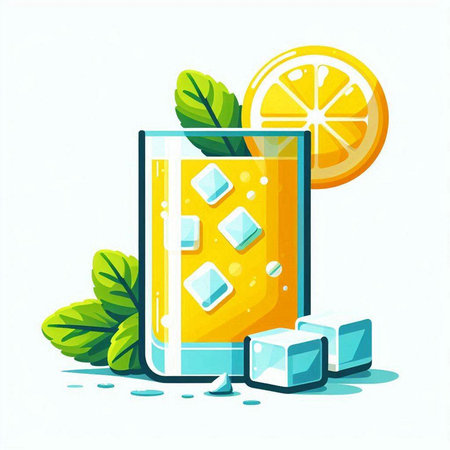 Cocktail with orange and ice cubes. Vector illustration in cartoon style.のイラスト素材