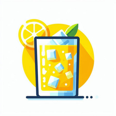 Cocktail with ice cubes and lemon slice flat icon. Vector illustration.のイラスト素材