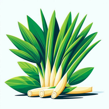 Ginger root with green leaves isolated on white background. Vector illustration.のイラスト素材